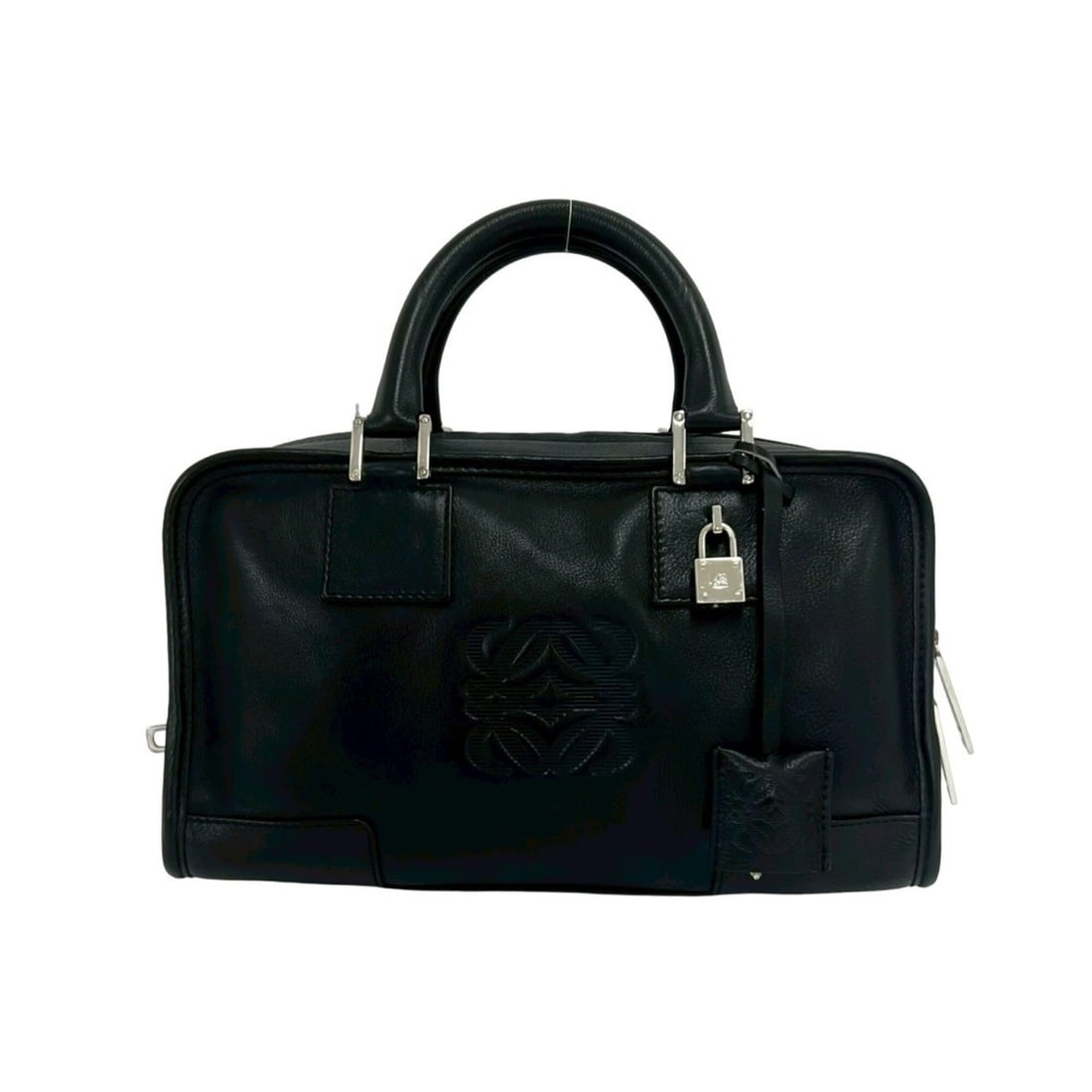 LOEWE Vintage Amazona 28 Anagram Logo Leather Handbag Mini Boston Bag Black 39968: --- Catalog ---Category: SizeSize (HxWxD): 16.5cm x 29.5cm x 13.5cm / 6.49'' x 11.61'' x 5.31''Category: DesignType: Boston bag, HandbagColor: BlackGender: WomenMaterial: Leather Category: GeneralBran