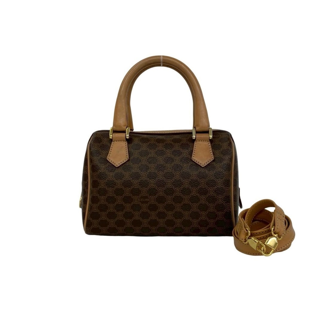CELINE Vintage Macadam Blazon Triomphe Pattern Leather 2-way Shoulder Bag/Handbag Brown 41859 (1 of 10)