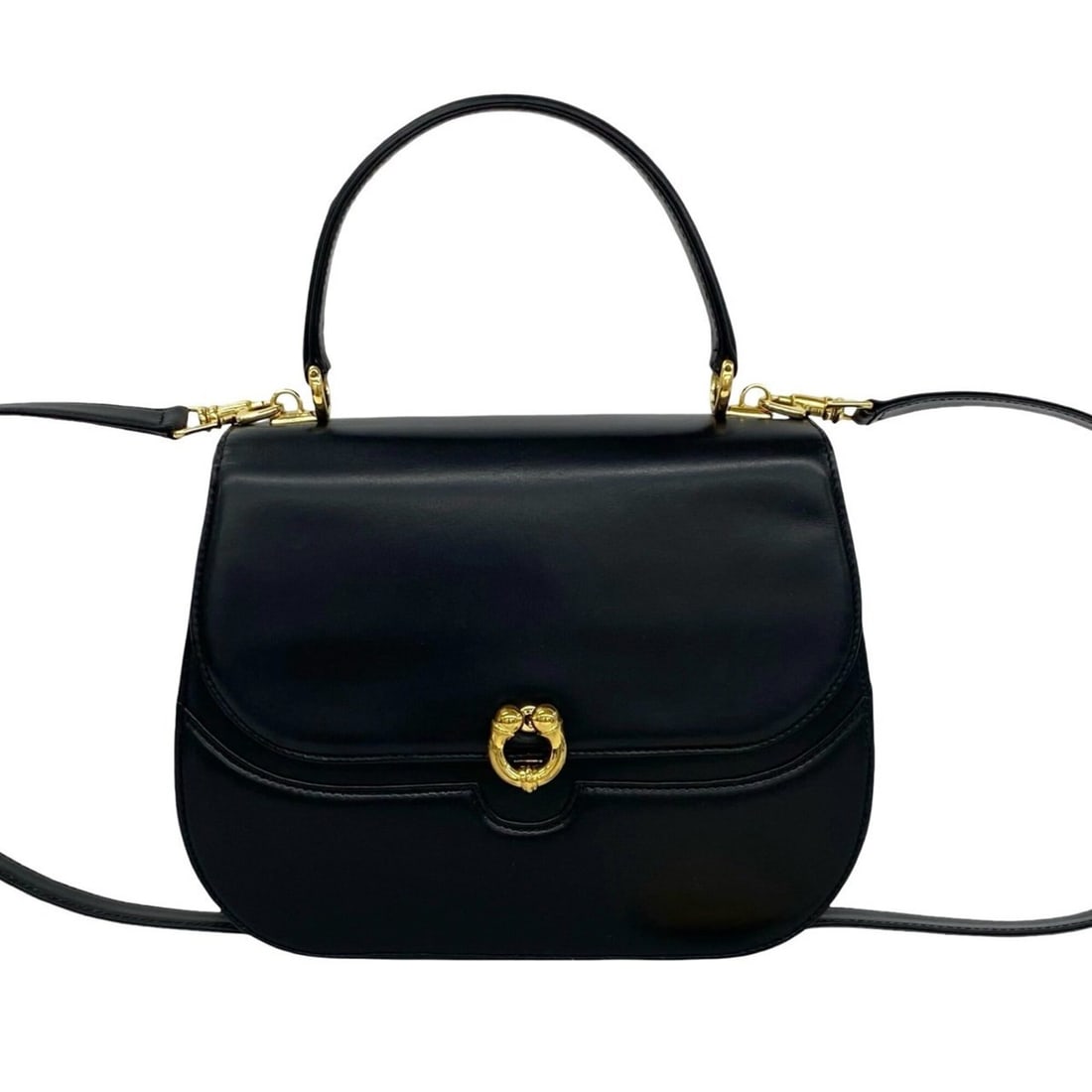 GUCCI Vintage Old Gucci Horseshoe Hardware Leather 2-way Shoulder Bag/Handbag Black 53-10 (1 of 10)