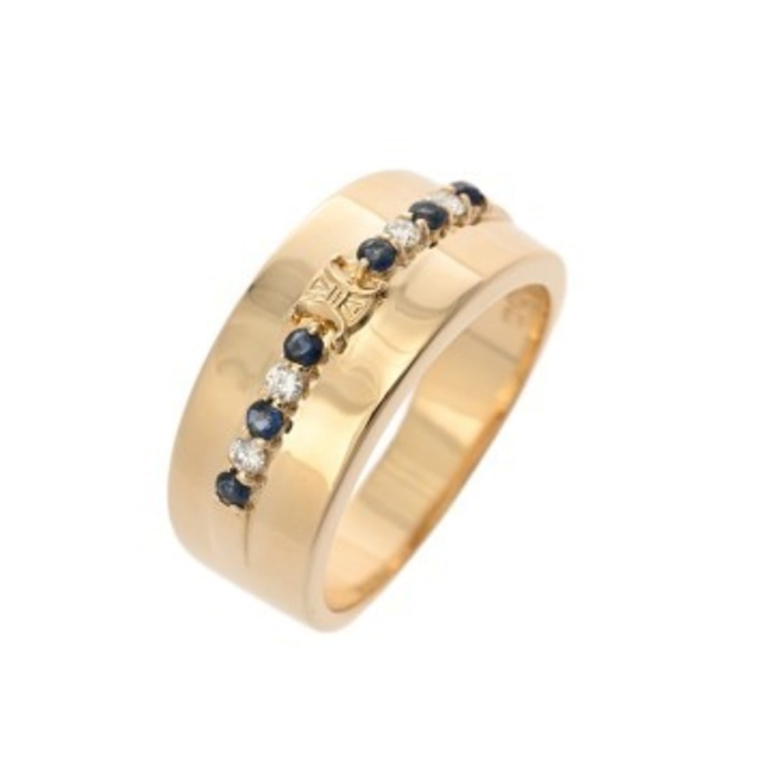 CELINE Diamond and Blue Sapphire Ring, Size #1, Women's, 18K Yellow Gold (YG), Ring/Band, A-Rank,: --- Catalog ---Category: SizeJP Size: 13US Size: 6.5Category: DesignType: Band ringStone: Diamond, SapphireGender: WomenMaterial: Yellow gold (18K)Category: GeneralBrand: Celine--- Item List ---Sectio
