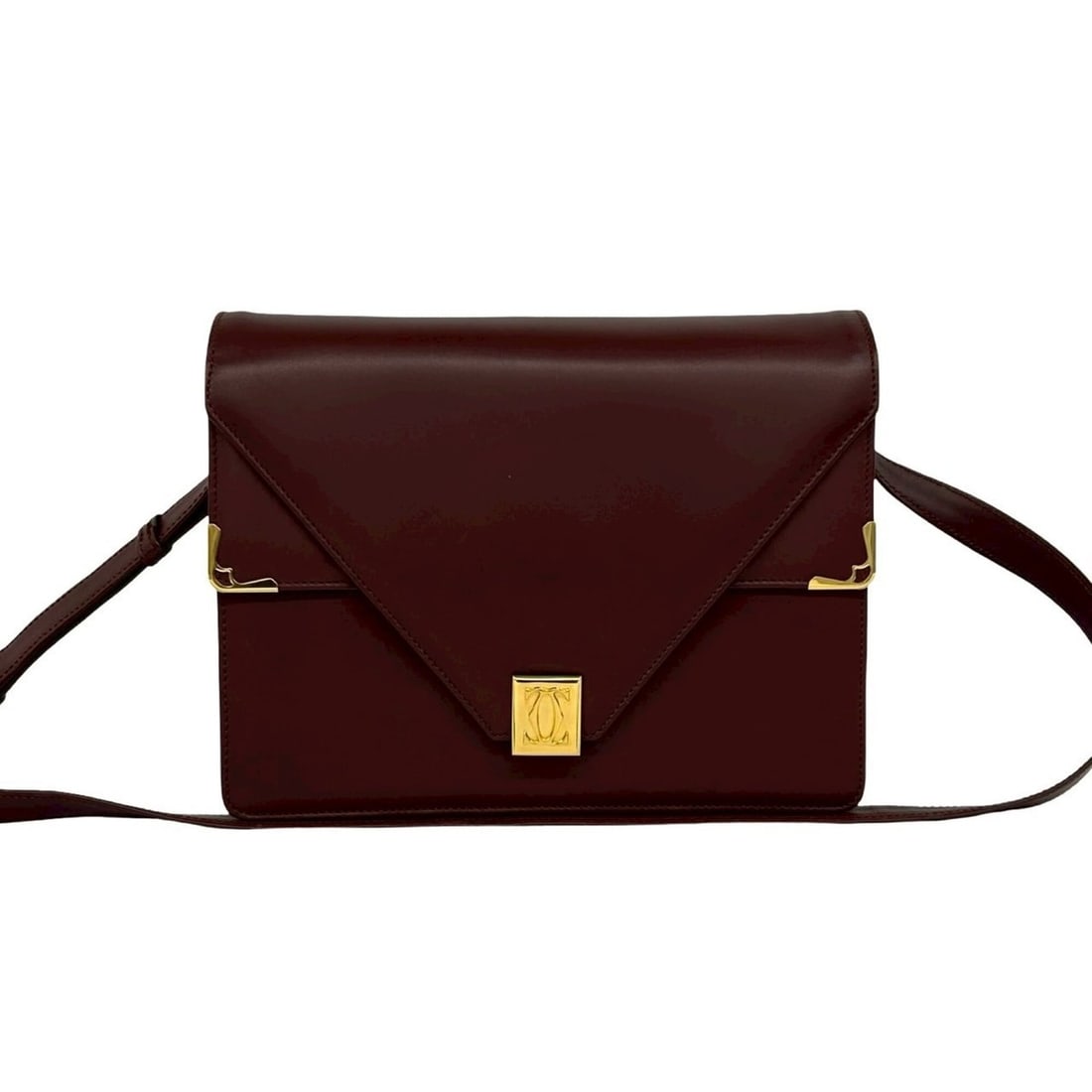 CARTIER Vintage Must Line Logo Hardware Calf Leather Shoulder Bag Wine Red Bordeaux 38067 (1 of 10)