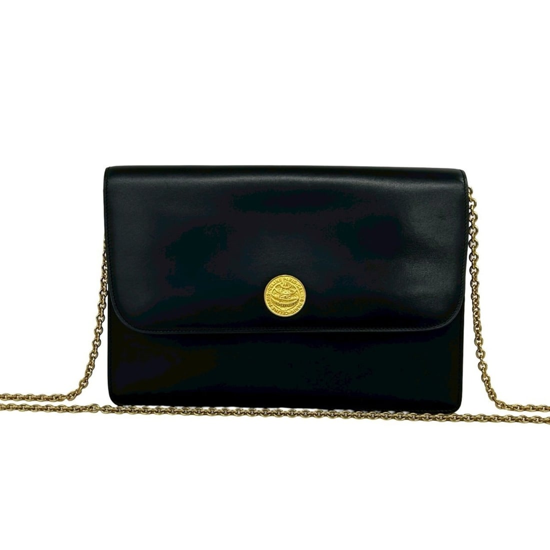 CELINE Vintage Medallion Circle Globe Logo Hardware Leather Shoulder Bag Black 77533: --- Catalog ---Category: SizeSize (HxWxD): 19.5cm x 28cm x 2.5cm / 7.67'' x 11.02'' x 0.98''Category: DesignType: Shoulder bagColor: BlackGender: WomenMaterial: Leather Category: GeneralBrand: Celine-