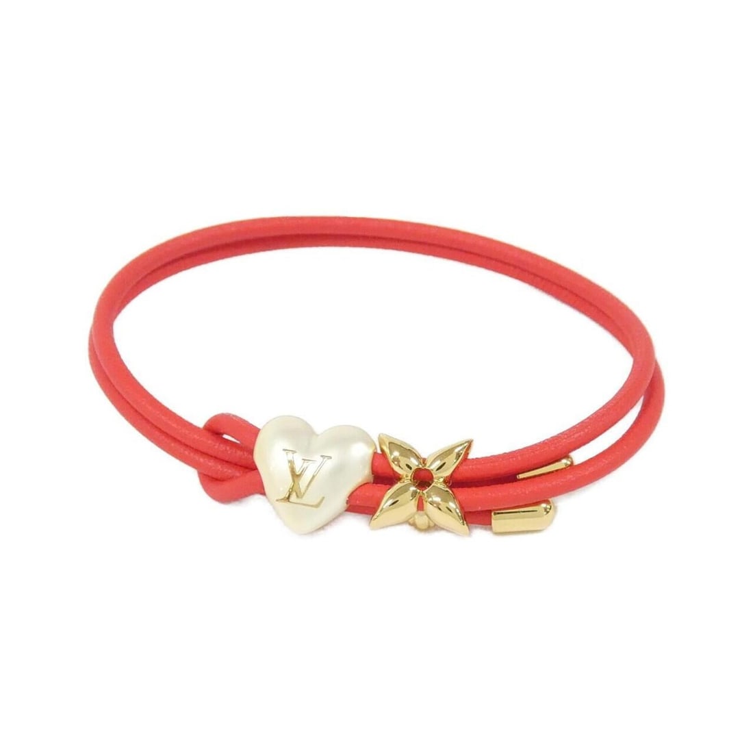Louis Vuitton Bracelet LV Bloom Pearl Heart M4719Z: --- Catalog ---Category: SizeLength: 19cm / 7.48''Category: DesignType: Charm braceletColor: Red colorGender: WomenMaterial: LeatherLeather/Fur Type: Calf leatherCategory: GeneralBrand: Louis