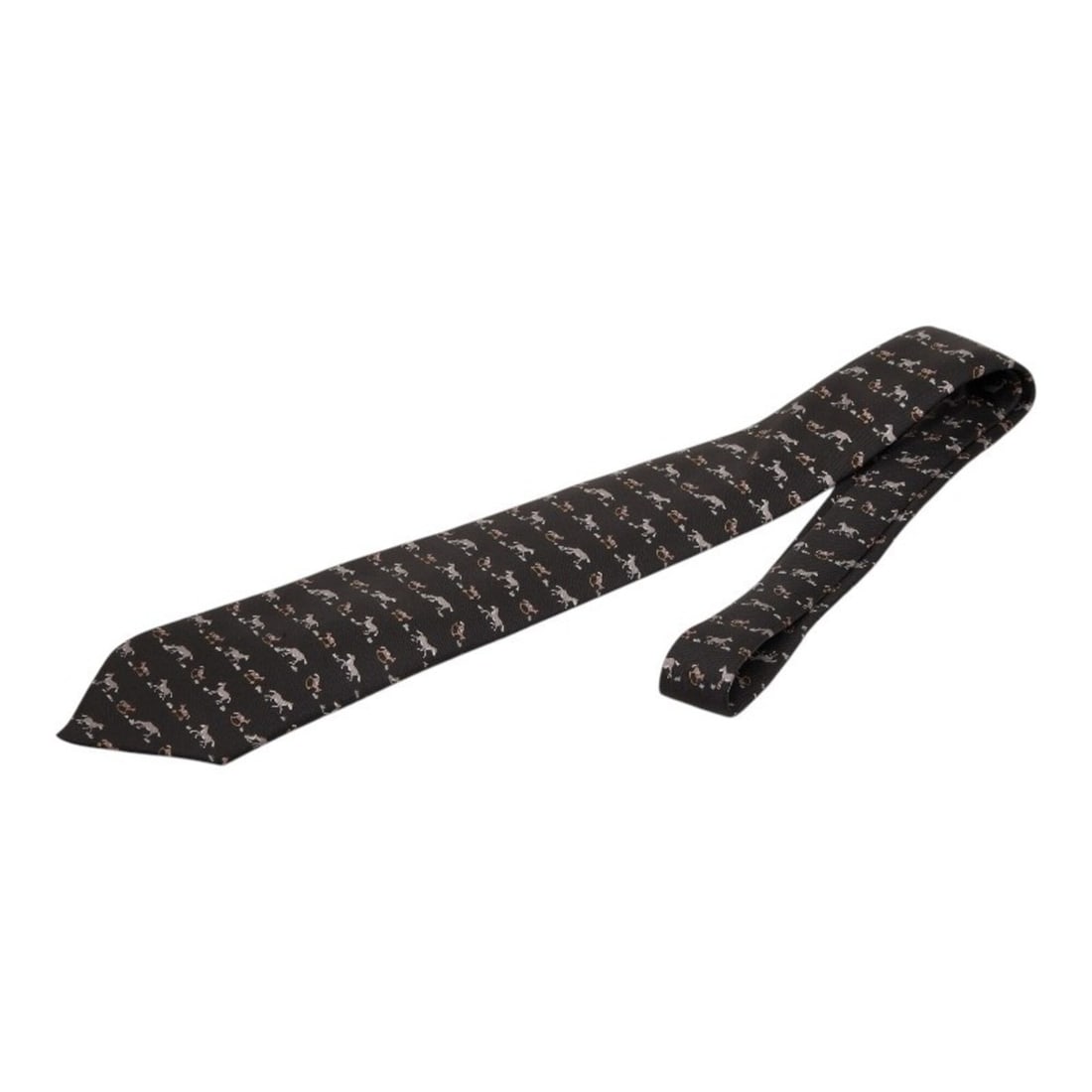 Hermes horse pattern tie, 100% silk, black, men's.: --- Catalog ---Category: SizeTotal Length: 156cm / 61.41''Category: DesignType: CravatColor: BlackGender: MenMaterial: Silk Category: GeneralBrand: Hermes--- Item List ---Section: ConditionRanking: