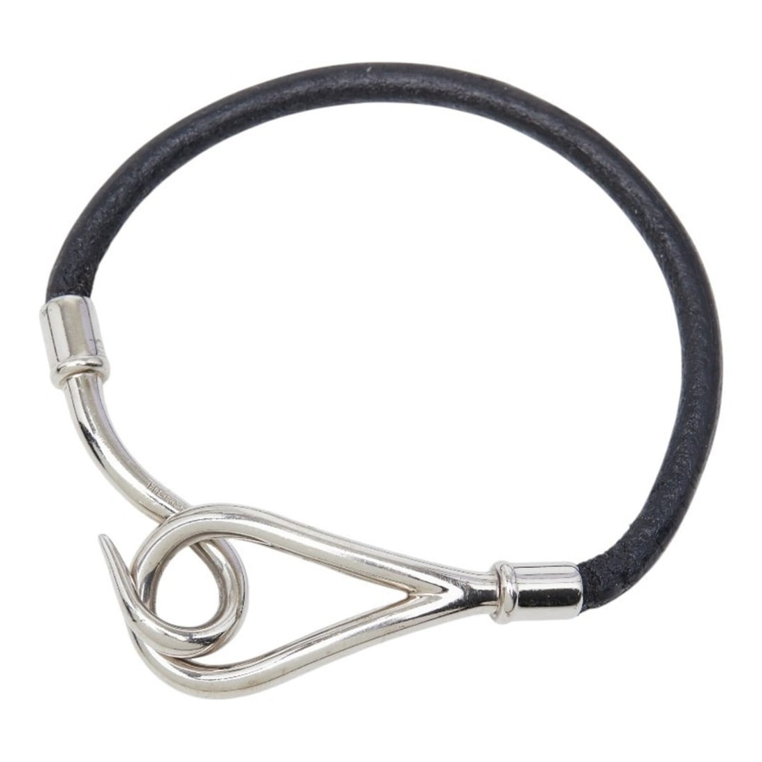 Hermes Jumbo Bracelet, Black, Silver, Leather, Metal, Women's (1 of 11)