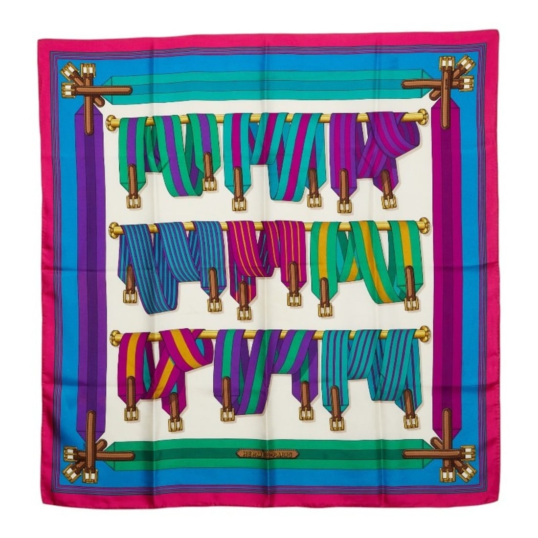 Hermes Carre 90 Les Sangles Scarf Muffler Large Multicolor Silk Women's HERMES: --- Catalog ---Category: SizeSize (LxW): 90cm x 87cm / 35.43'' x 34.25''Category: DesignType: ScarfColor: Multi-colorGender: WomenMaterial: Silk Category: GeneralBrand: Hermes--- Item List ---Section: