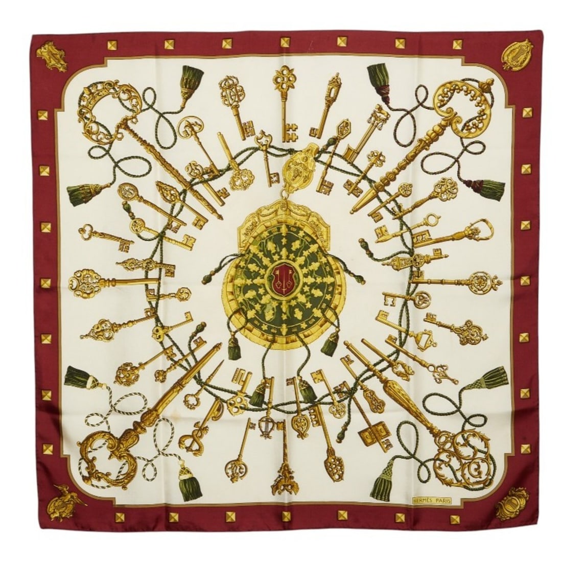 Hermes Carre 90 LES CLES Key Pattern Scarf/Muffler, Large Size, Multicolor, Silk, Women's: --- Catalog ---Category: SizeSize (LxW): 86cm x 89cm / 33.85'' x 35.03''Category: DesignType: ScarfColor: Multi-colorGender: WomenMaterial: Silk Category: GeneralBrand: Hermes--- Item List ---Section: