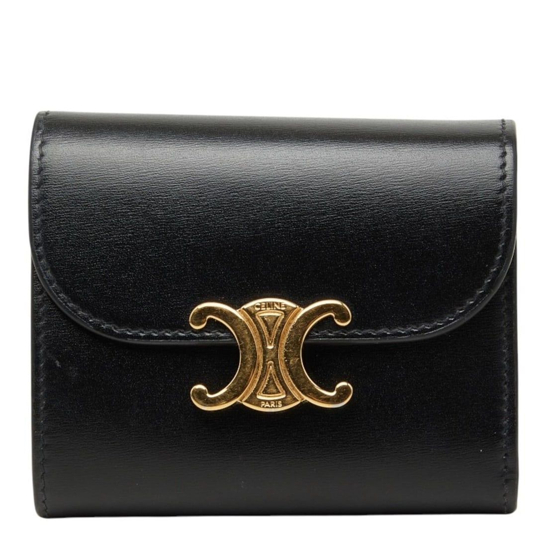 Celine Triomphe Small Wallet Tri-fold Black Leather Women's CELINE: --- Catalog ---Category: SizeSize (HxWxD): 8.5cm x 10.5cm x 3cm / 3.34'' x 4.13'' x 1.18''Category: DesignType: Wallet (tri-fold)Color: BlackGender: WomenMaterial: Leather Category: GeneralBrand: Celi