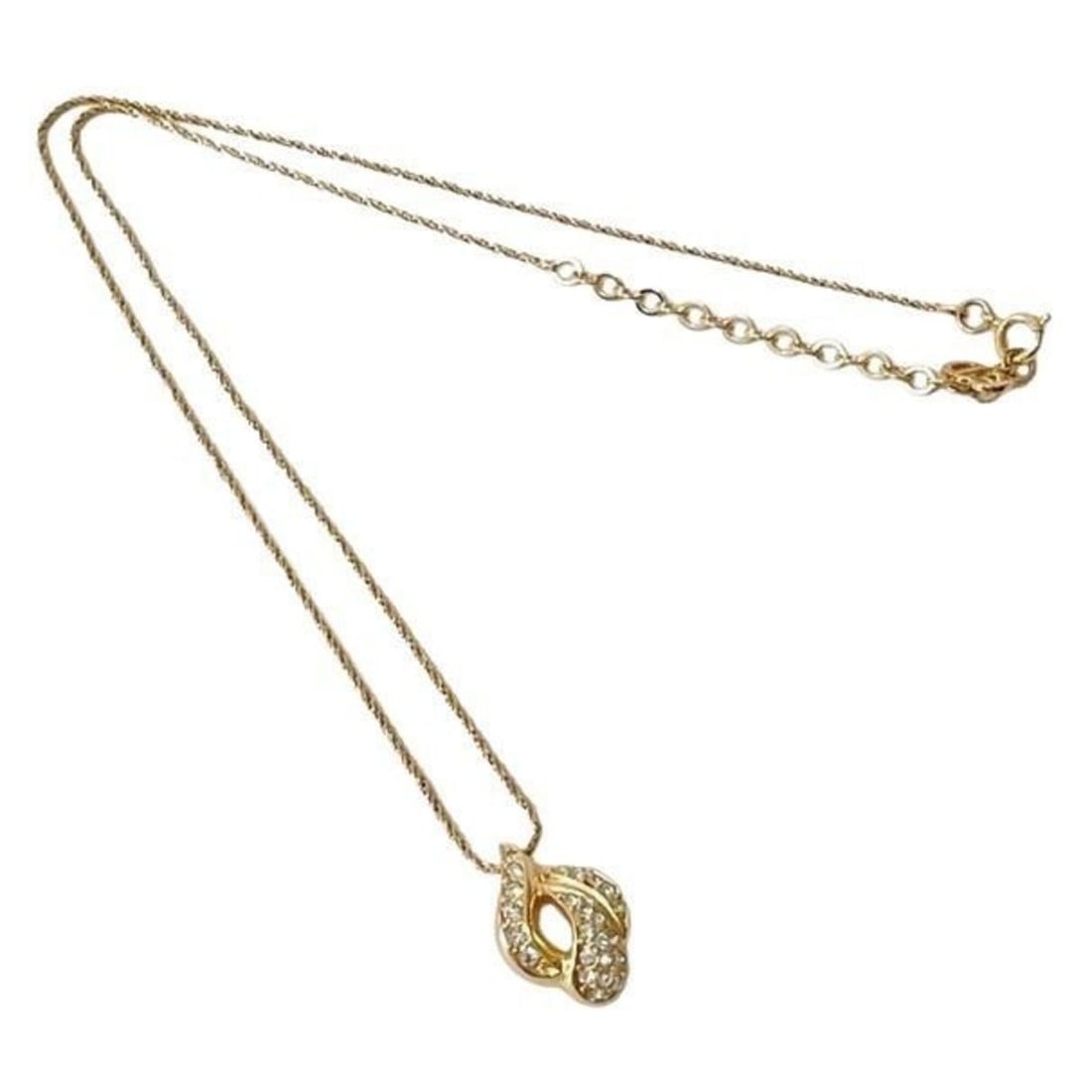 Christian Dior necklace, gold metal, rhinestones, for women.: --- Catalog ---Category: SizePendant Size: 20mm x 15mm / 0.78'' x 0.59''Neck Circumference: 44 cm / 17.32''Category: DesignColor: GoldGender: WomenMaterial: Metal, RhinestonePendant Type: PendantNeckl
