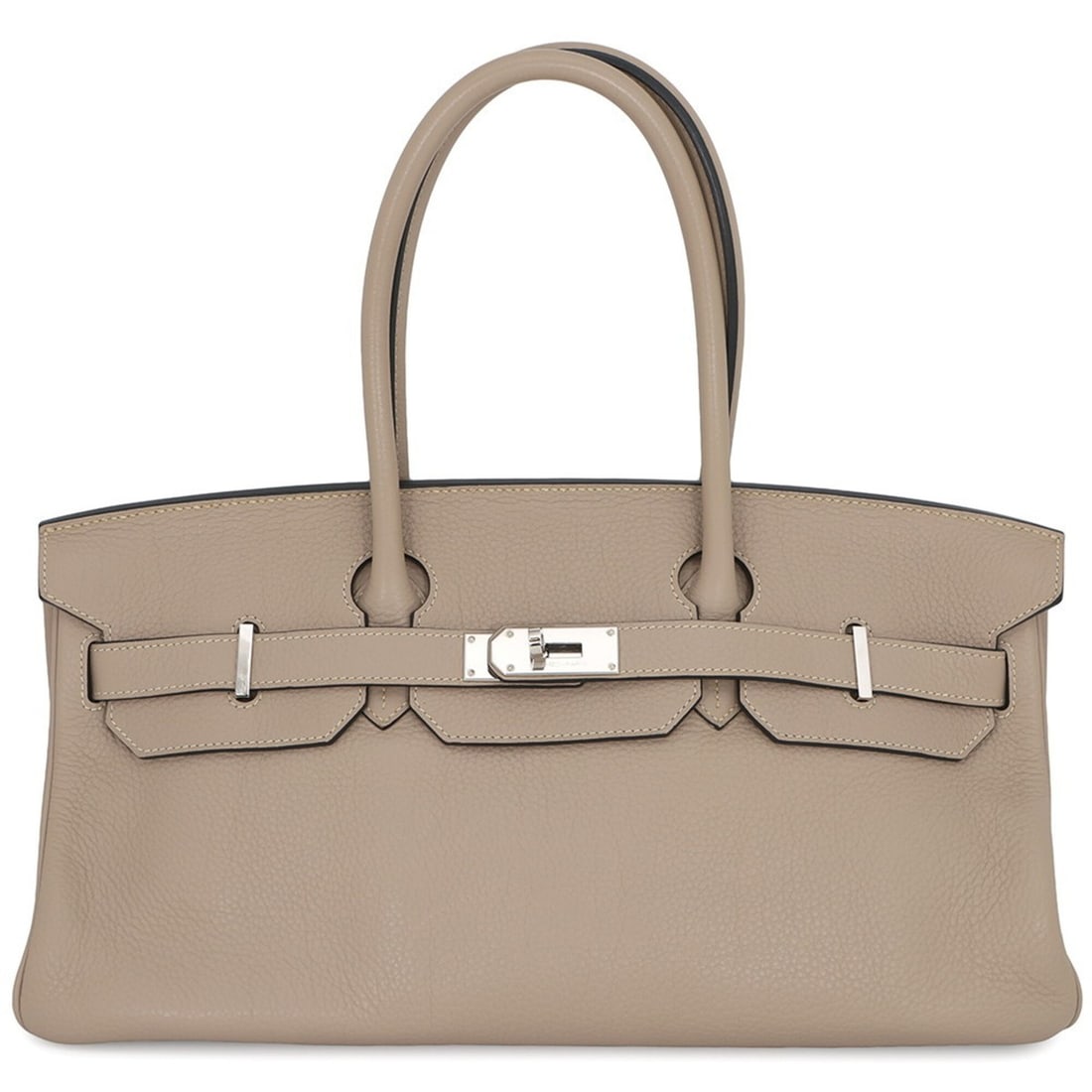 Hermes Shoulder Birkin 42, Tourterelle Grey, Taurillon Clemence Leather, ?M stamp, handbag, HERMES: --- Catalog ---Category: SizeWeight: 1.68kg / 3.7lb.Size (HxWxD): 22cm x 42cm x 18cm / 8.66'' x 16.53'' x 7.08''Category: DesignType: HandbagColor: Gris TourterelleGender: WomenClosure: FlapMaterial: 