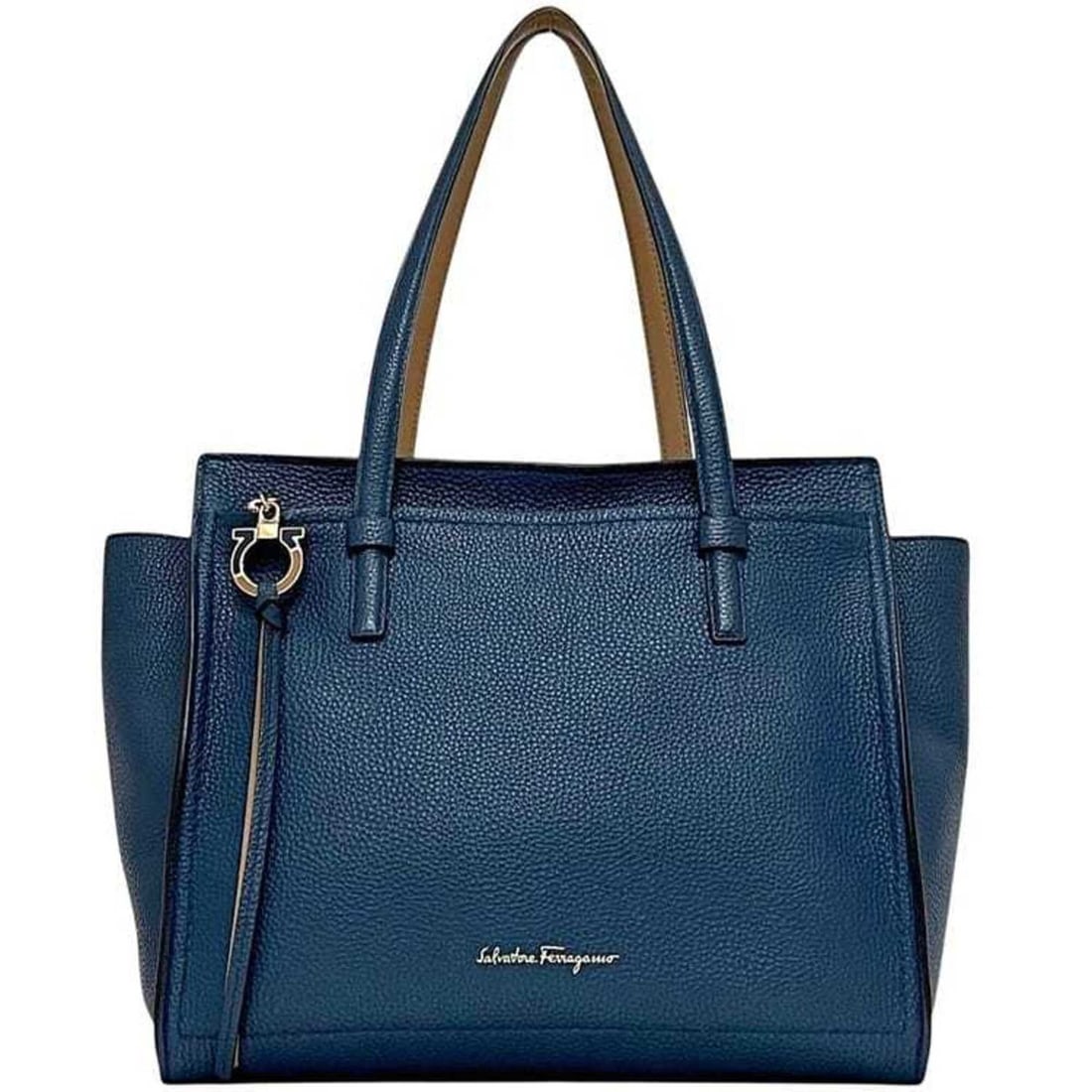 Salvatore Ferragamo Tote Bag, Blue, Gancini Design, EZ-21 F216, Leather: --- Catalog ---Category: SizeSize (HxWxD): 26cm x 42cm x 16cm / 10.23'' x 16.53'' x 6.29''Category: DesignType: Tote bagColor: BlueGender: WomenMaterial: Leather Category: GeneralMPN: EZ-21 F216Brand: