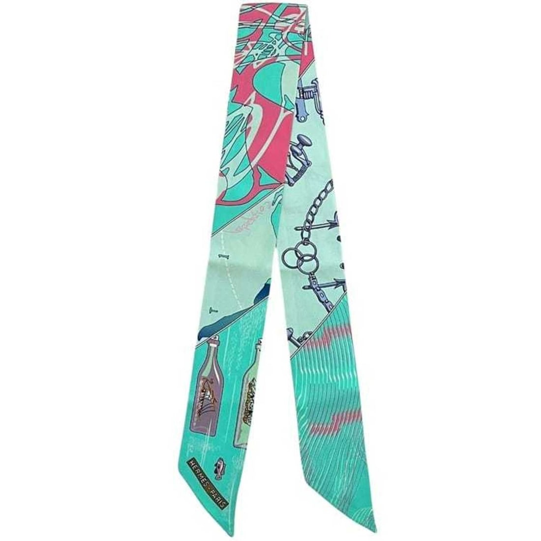 Hermes Ribbon Scarf Muffler Twilly Light Green 100% Silk HERMES: --- Catalog ---Category: SizeSize (LxW): 84.5cm x 5cm / 33.26'' x 1.96''Category: DesignType: ScarfColor: Light greenGender: WomenMaterial: Silk Category: GeneralBrand: Hermes--- Item List ---Section: