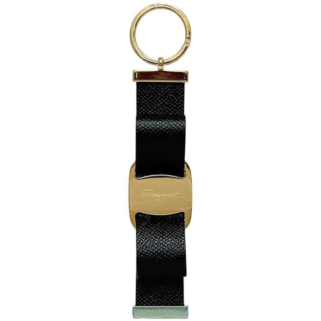 Salvatore Ferragamo Keychain, Black & Gold, Vara, 22 D579/00, Unused, Charm, Ribbon, Leather, Metal.: --- Catalog ---Category: SizeSize (HxWxD): 16.5cm x 3.4cm x 1.8cm / 6.49'' x 1.33'' x 0.7''Category: DesignType: KeyringColor: Black, GoldGender: Women,MenMaterial: Leather, MetalCategory: GeneralBran