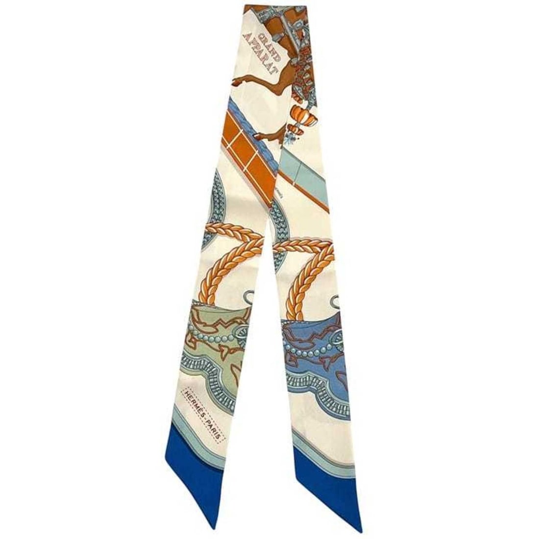 Hermes Ribbon Scarf Muffler Twilly Beige Blue Grand Apparat 100% Silk HERMES Multicolor (1 of 13)