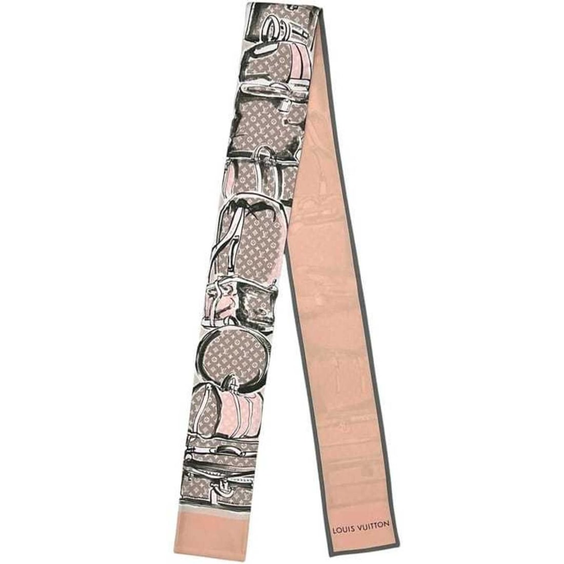 Louis Vuitton Ribbon Scarf/Muffler/Bandeau, Pink Beige, Trunk Pattern, Monogram, M73965, 100% Silk,: --- Catalog ---Category: SizeSize (LxW): 1.18m x 7.5cm / 46.45'' x 2.95''Category: DesignType: ScarfColor: Beige, PinkGender: WomenMaterial: Silk Category: GeneralMPN: M73965Brand: Louis Vuitton--- It