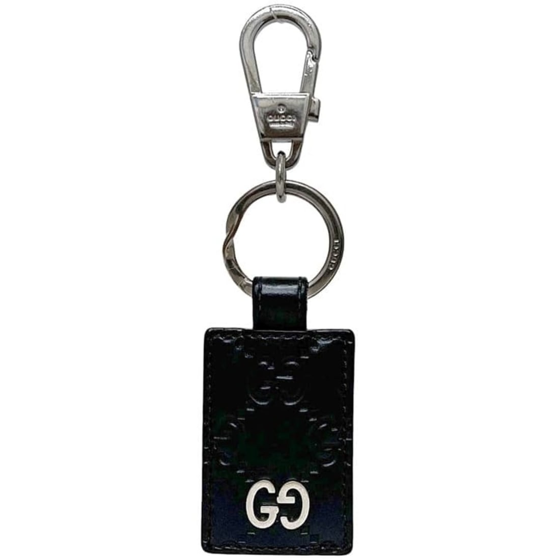 Gucci Keyring, Silver, Black, Guccissima Line, 478136, Keychain, Charm, Leather, Metal, GUCCI (1 of 11)