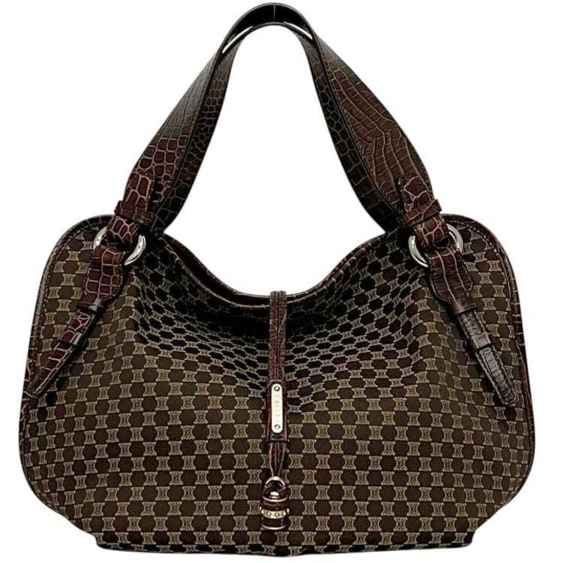 Celine tote bag, Bittersweet brown, Macadam canvas and leather.: --- Catalog ---Category: SizeSize (HxWxD): 27cm x 38cm x 13cm / 10.62'' x 14.96'' x 5.11''Category: DesignType: Tote bagColor: BrownGender: WomenMaterial: Canvas , Leather Category: GeneralBrand: Celi