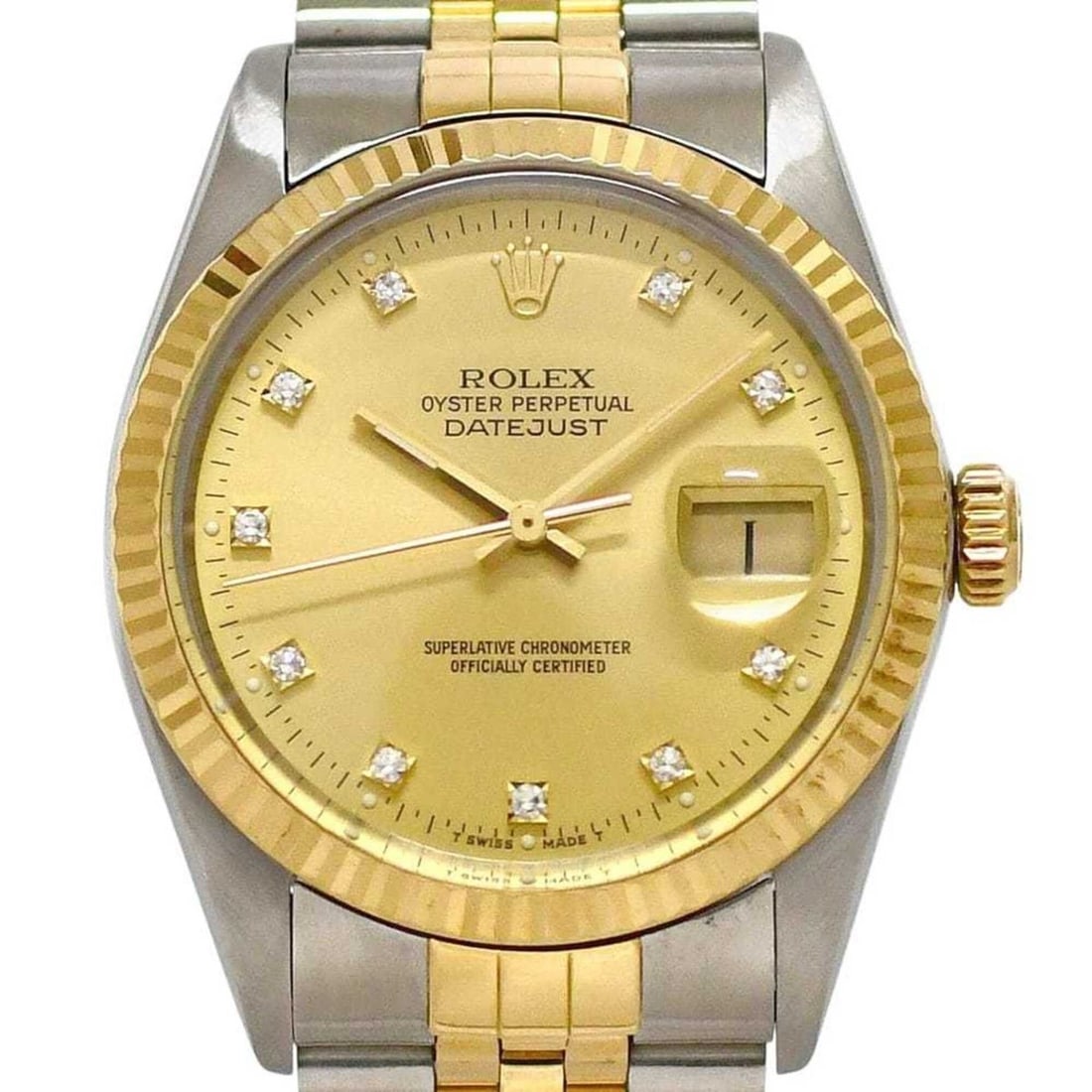 Rolex Datejust Gold Silver Watch 16013G Men's 10P Diamond 750 Stainless Steel Combination Automatic: --- Catalog ---Category: SizeWrist Size: 17.5cm / 6.88''Case Diameter: 38.3mm / 1.51''Category: DesignType: WristwatchGender: MenMaterial (Band): Stainless steelMaterial (Case): Stainless steelCategor