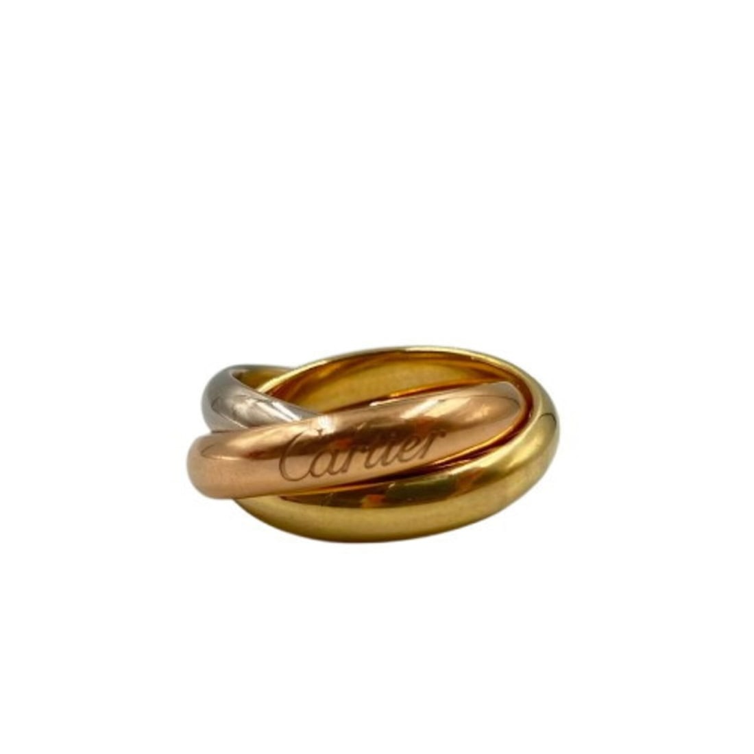 Cartier Trinity Ring, 21.4g, 18K 750, Men's Ring: --- Catalog ---Category: SizeWeight: 21.4g / 0.75oz.US Size: 7.5Brand Size: 55Category: DesignType: Band ringColor: Pink gold, White gold, Yellow goldGender: WomenMaterial: Pink gold (18K), White gold