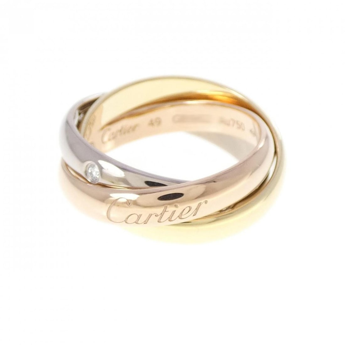Cartier Trinity Ring: --- Catalog ---Category: SizeJP Size: 9US Size: 5Category: DesignColor: Pink, White, YellowGender: WomenMaterial: Pink gold (18K), White gold (18K), Yellow gold (18K)Category: GeneralBrand: Cartier---