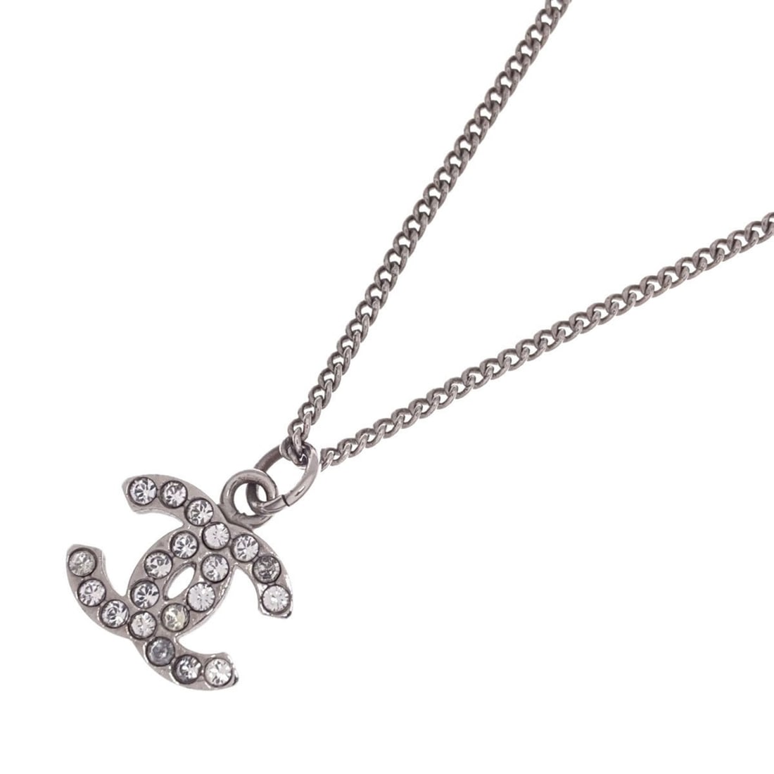 Chanel Coco Mark Rhinestone Necklace, Metal, Women's CHANEL: --- Catalog ---Category: SizePendant Size: 14.6mm x 14.6mm / 0.57'' x 0.57''Neck Circumference: 42.5 cm / 16.73''Category: DesignGender: WomenMaterial: RhinestoneNecklace Type: NecklaceCategory: