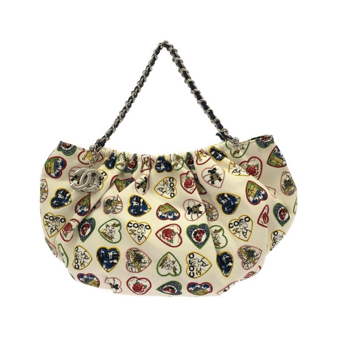 Chanel 31412 handbag: --- Catalog ---Category: SizeSize (HxWxD): 16cm x 27.5cm x 5cm / 6.29'' x 10.82'' x 1.96''Category: DesignType: HandbagColor: IvoryGender: WomenMaterial: Canvas Hardware Color: SilverCategory: