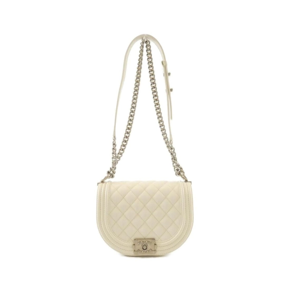 Chanel Boy line AS3350 shoulder bag: --- Catalog ---Category: SizeSize (HxWxD): 13cm x 18cm x 5cm / 5.11'' x 7.08'' x 1.96''Category: DesignType: Shoulder bagColor: Matte silver, WhiteGender: WomenMaterial: Grained Calfskin Category: