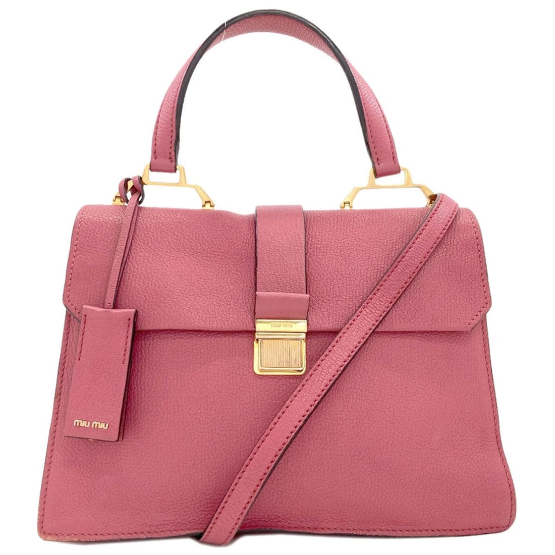 Miu Miu Miu 2-Way Leather Handbag for Women: --- Catalog ---Category: SizeSize (HxWxD): 19cm x 26cm x 12.5cm / 7.48'' x 10.23'' x 4.92''Strap Length: 108cm - 118cm / 42.51'' - 46.45''Handle Length: 30cm / 11.81''Category: DesignType: HandbagColo