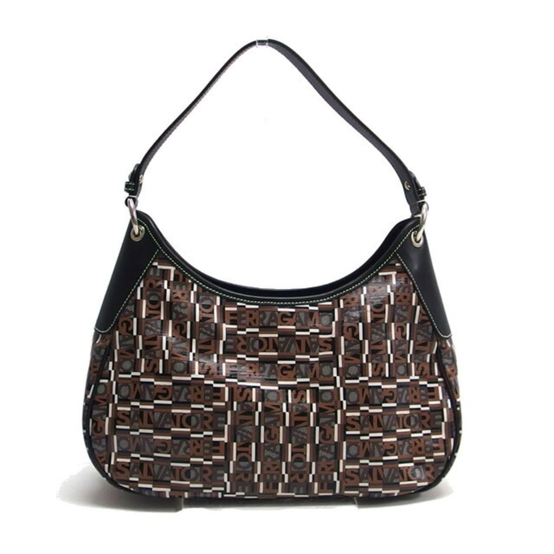 Salvatore Ferragamo printed bag: --- Catalog ---Category: SizeWeight: 450g / 15.87oz.Size (HxWxD): 18cm x 30cm x 9cm / 7.08'' x 11.81'' x 3.54''Handle Length: 41cm / 16.14''Category: DesignType: Shoulder bagColor: Black, Dark brown,