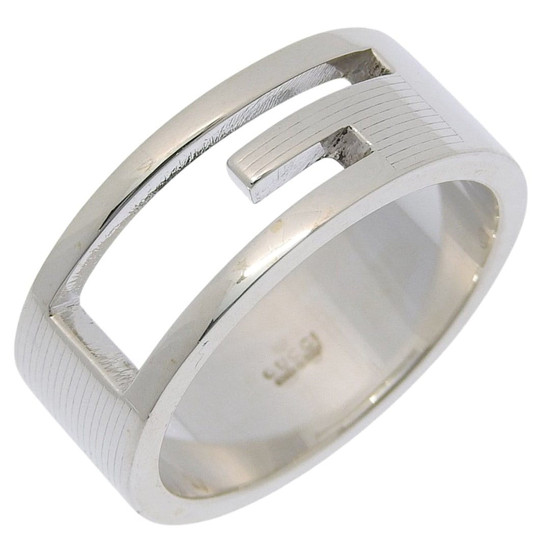 Gucci Branded G ring, size 15.5, made of 925 sterling silver, approximately 7.4g, unisex.: --- Catalog ---Category: SizeWidth: 7.5mm / 0.3''Weight: 7.4g / 0.26oz.JP Size: 15.5US Size: 7.5Inner Diameter: 18.00mm / 0.71''Category: DesignType: Band ringGender: WomenMaterial: Silver 925Category