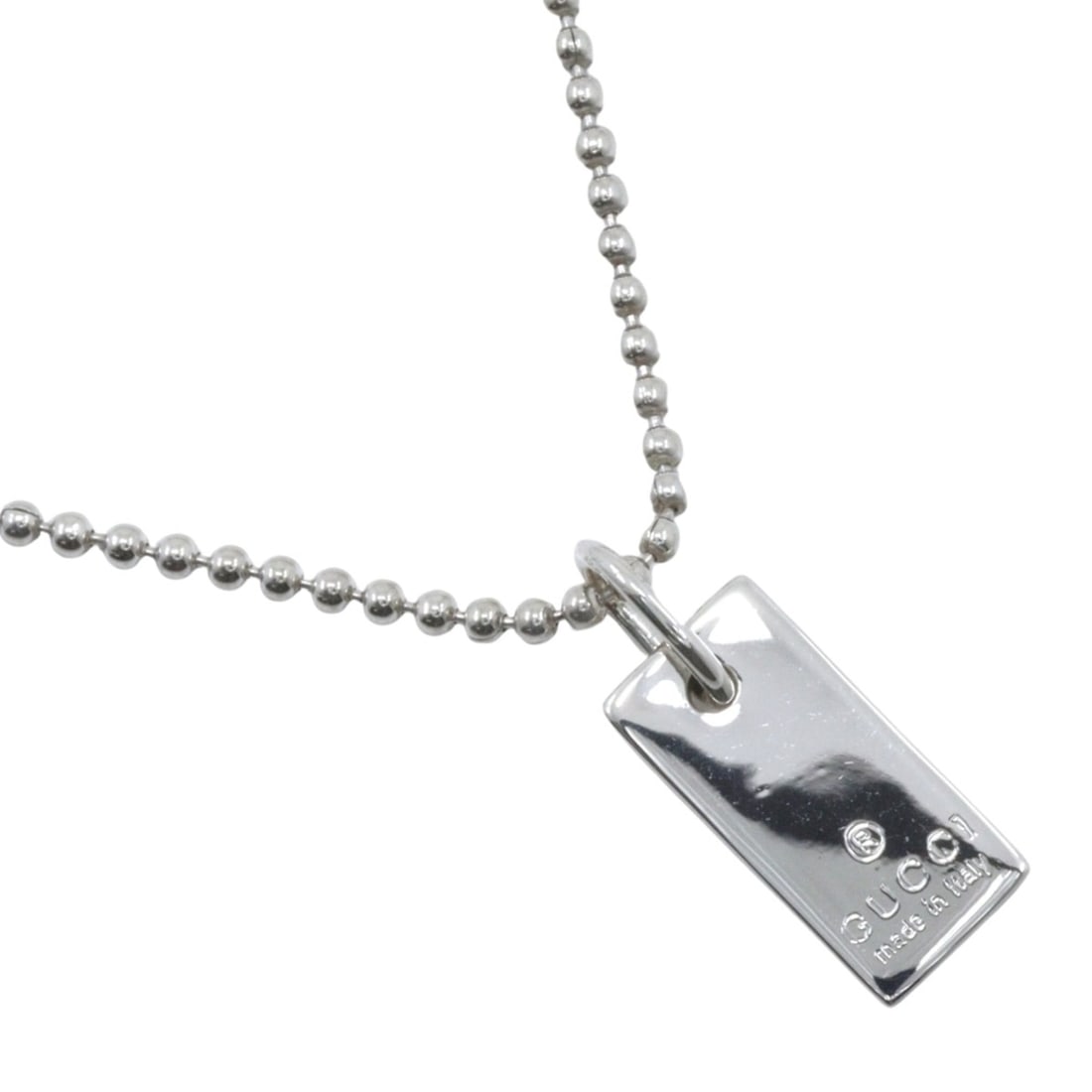 Gucci ball chain necklace, sterling silver (925), approximately 10.0g, unisex.: --- Catalog ---Category: SizePendant Size: 1.9mm x 0.9mm / 0.07'' x 0.03''Neck Circumference: 40 cm / 15.74''Category: DesignColor: SilverGender: Women,MenMaterial: Silver 925Necklace Type: NecklaceCa