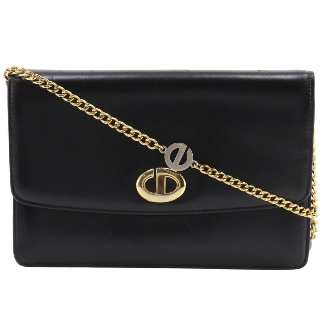 Christian Dior Chain Shoulder Bag, 2-Way Clutch, CD Logo, Calfskin, Black, 2-Way, Snap Button, (1 of 17)