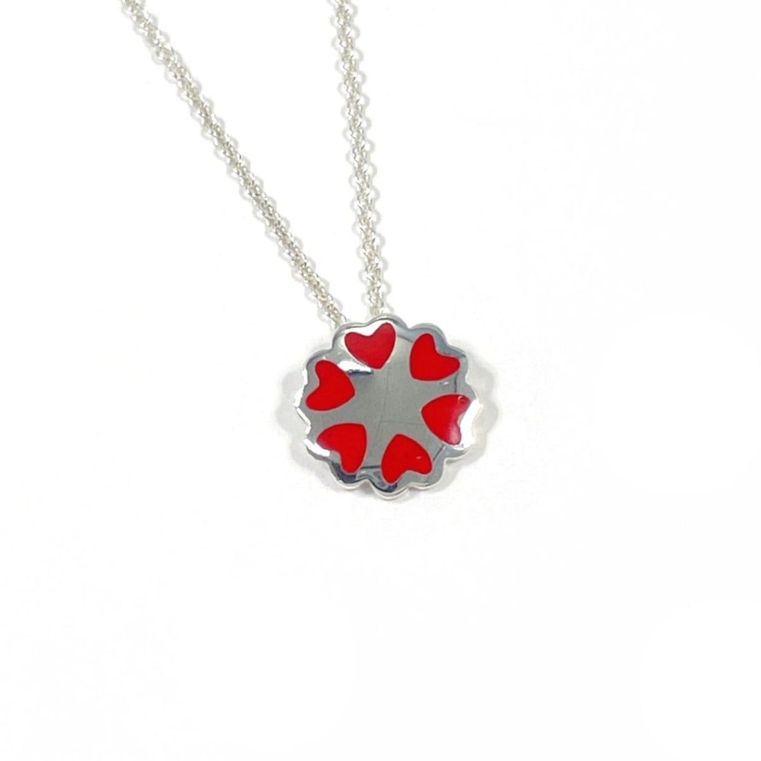 TIFFANY&Co. Tiffany Crown of Hearts Paloma Picasso Necklace, Sterling Silver 925, Silver, Women's: --- Catalog ---Category: SizePendant Size: 11.2mm x 11.2mm / 0.44'' x 0.44''Neck Circumference: 41 cm / 16.14''Category: DesignColor: Red color, SilverGender: WomenMaterial: Silver 925Necklace Type: N