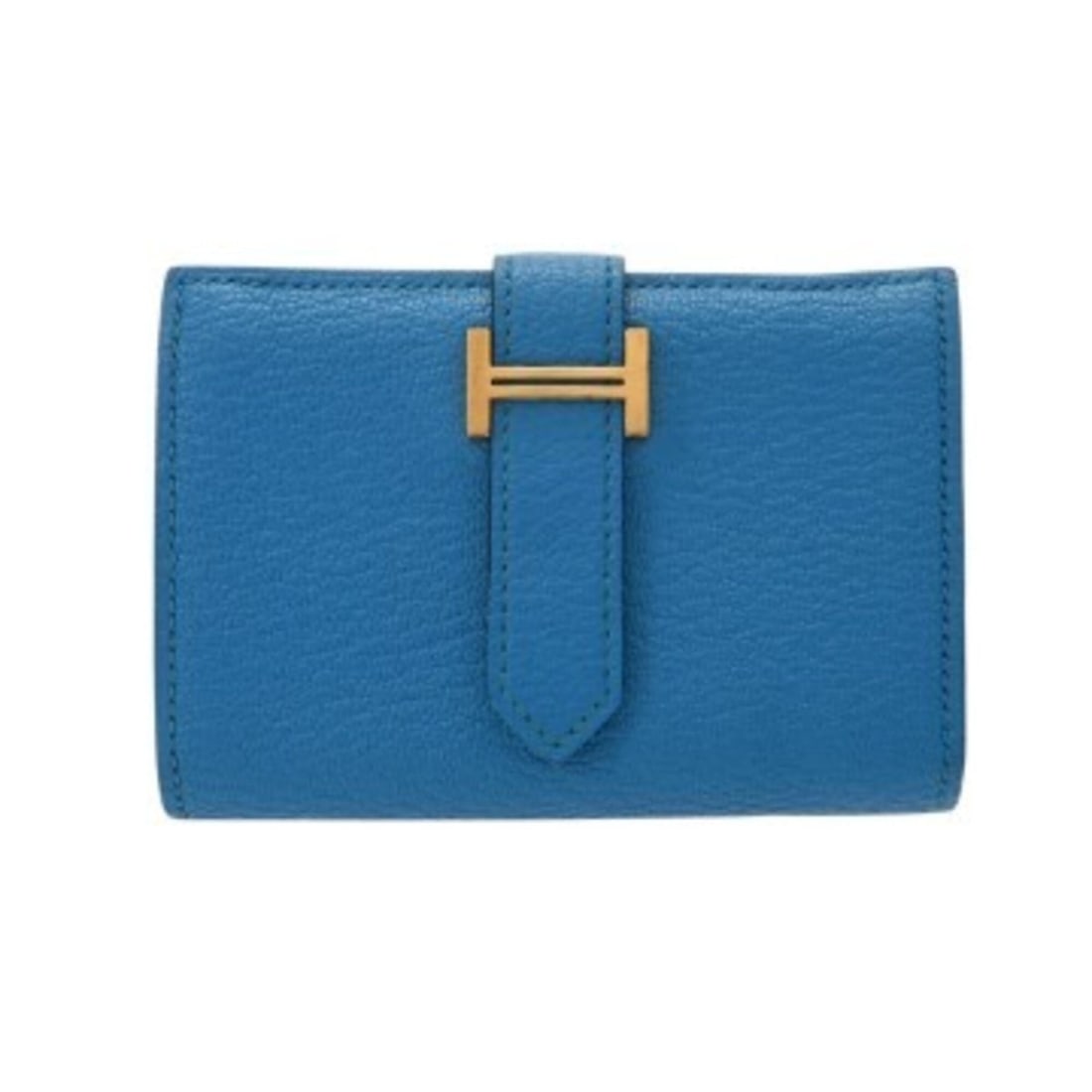 HERMES Bearn Mini Blue Frida (circa 2020) Women's Chevre Leather Bi-fold Wallet, AB Rank, Used, (1 of 11)