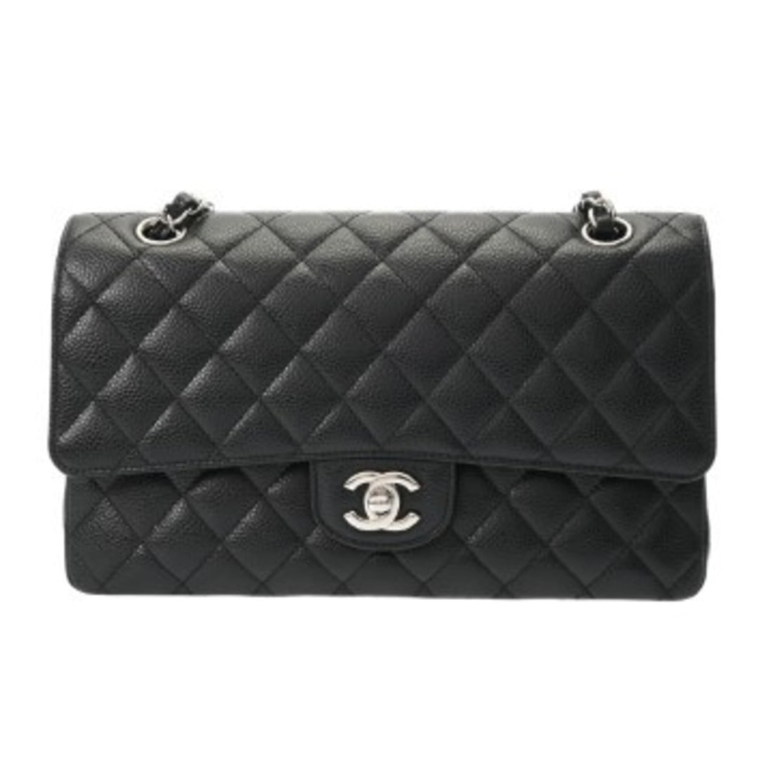CHANEL Matelassé Double Flap Chain Shoulder Bag 25 Black A01112 Women's Caviar Skin A Rank Used: --- Catalog ---Category: SizeSize (HxWxD): 16cm x 25cm x 7cm / 6.29'' x 9.84'' x 2.75''Category: DesignType: Shoulder bagColor: BlackGender: WomenMaterial: Grained Calfskin Category: GeneralBrand: Cha