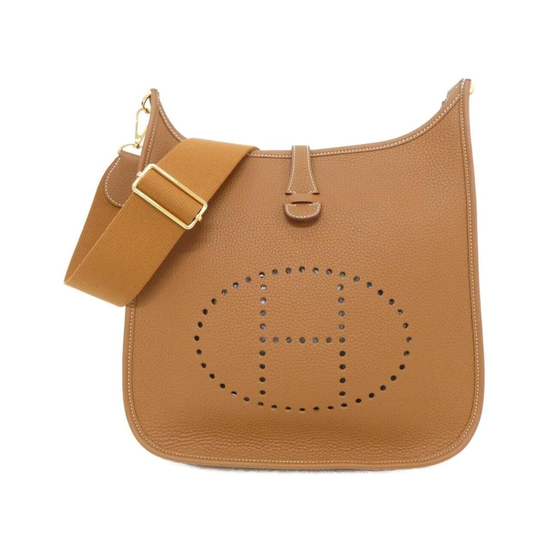 Hermes Evelyne 3 PM 056277CC Shoulder Bag: --- Catalog ---Category: SizeSize (HxWxD): 29cm x 28cm x 8cm / 11.41'' x 11.02'' x 3.14''Category: DesignType: Shoulder bagColor: GoldGender: Men,WomenMaterial: Taurillon clemence leather Hardware