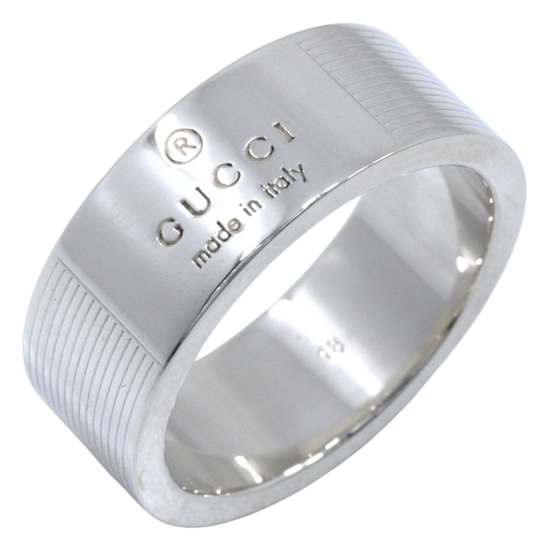 Gucci ring, size 17, made of sterling silver (925), approximately 10.0g, unisex.: --- Catalog ---Category: SizeJP Size: 17US Size: 8.5Category: DesignType: Band ringColor: SilverGender: WomenMaterial: Silver 925Category: GeneralBrand: Gucci--- Item List ---Section: ConditionRanking