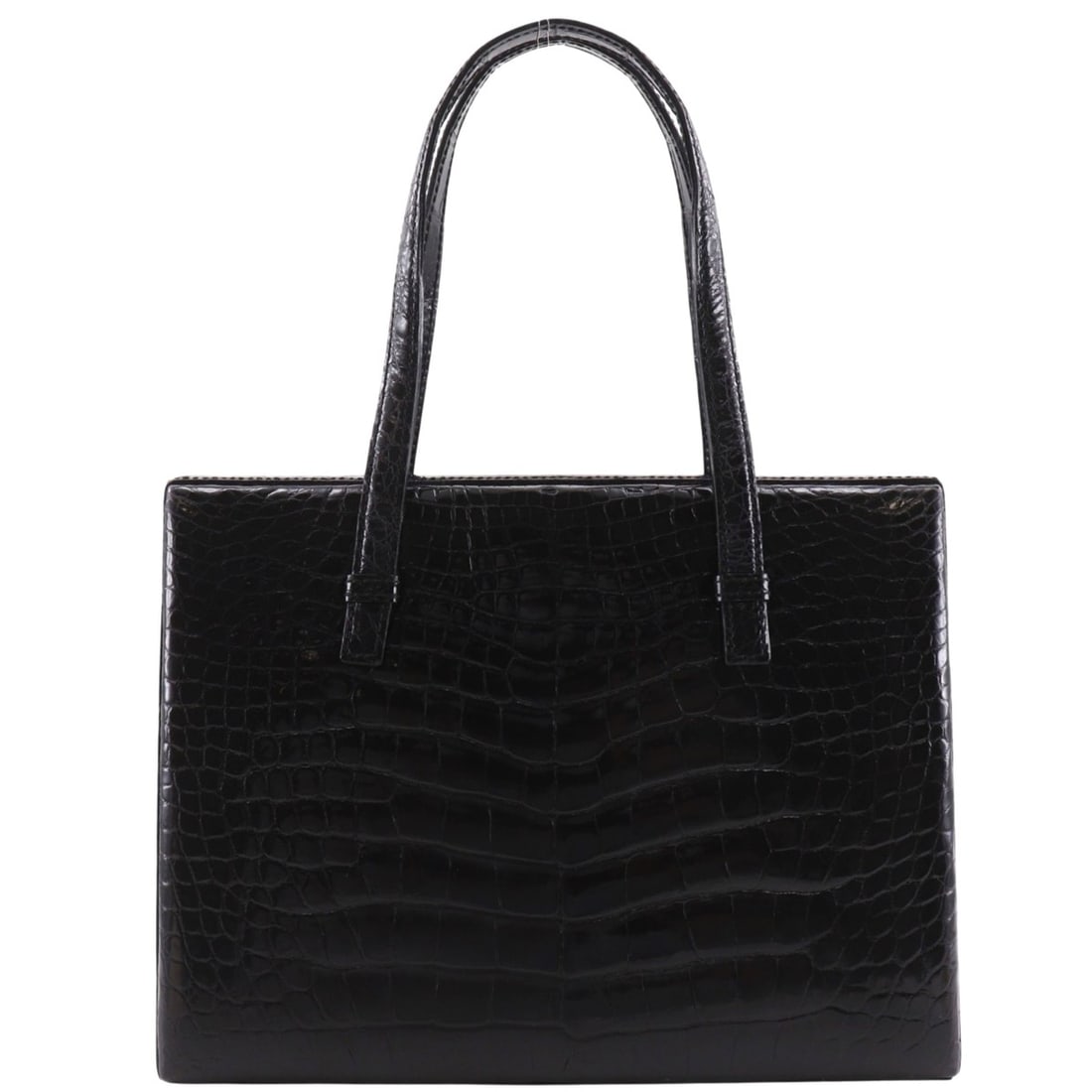 Loewe handbag, crocodile leather, black, magnetic closure, women's.: --- Catalog ---Category: SizeSize (HxWxD): 20cm x 26cm x 8.5cm / 7.87'' x 10.23'' x 3.34''Category: DesignType: HandbagColor: BlackGender: WomenCategory: GeneralBrand: Loewe--- Item List ---Section: C