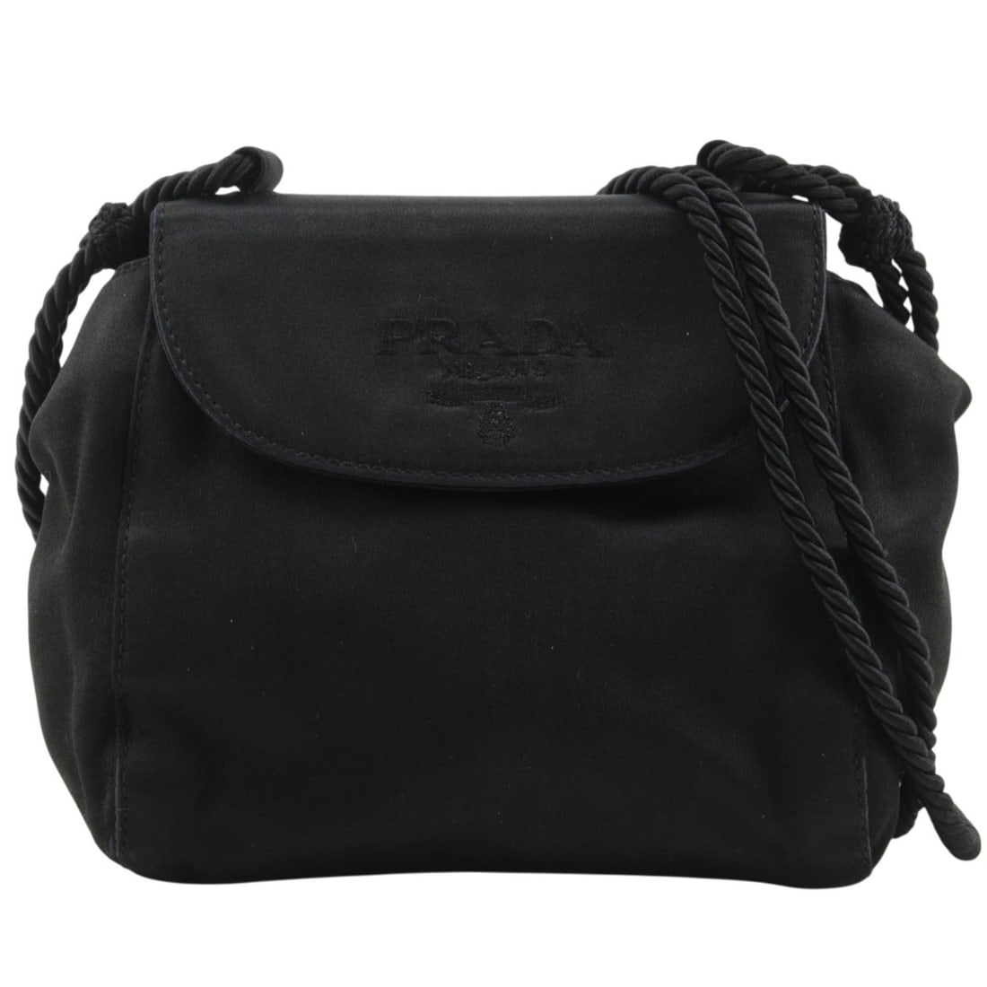 Prada Logo Fringe Shoulder Bag, Satin, Black, Magnetic Closure, Women's (1 of 15)