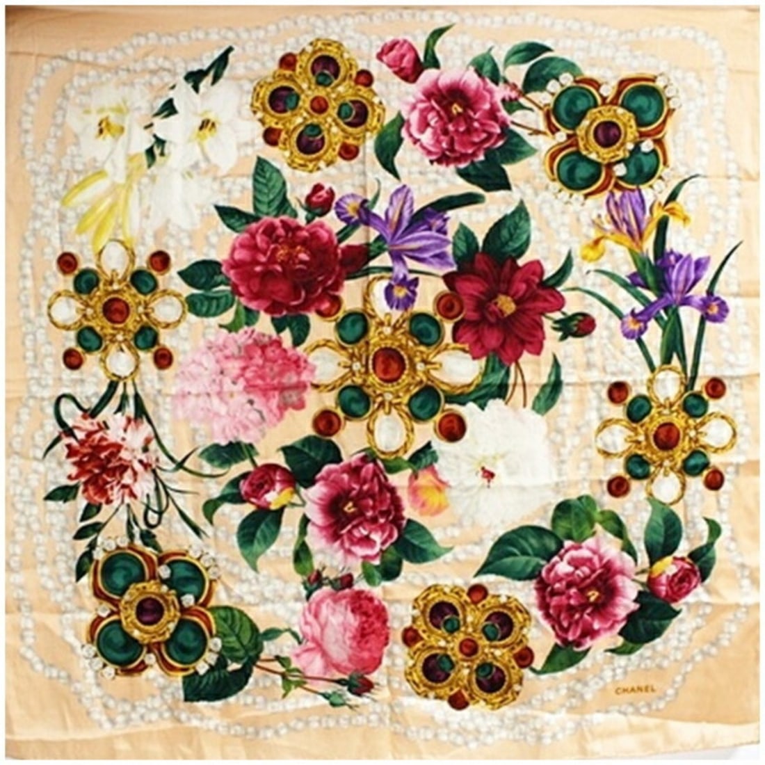 Chanel scarf muffler, pink x multicolor floral design, CHANEL, women's. (1 of 10)