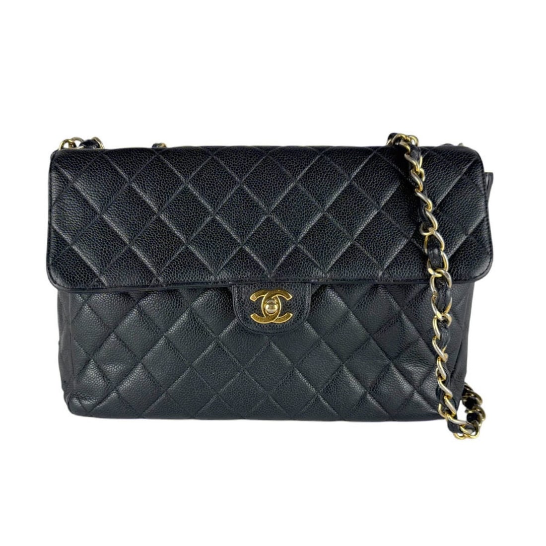 Chanel CHANEL Shoulder Bag, Large Matelassé, Caviar Leather, Black & Gold, Women's z10132: --- Catalog ---Category: SizeSize (HxWxD): 21cm x 30cm x 8cm / 8.26'' x 11.81'' x 3.14''Category: DesignType: Shoulder bagColor: BlackGender: WomenMaterial: Grained Calfskin Category: GeneralBrand: Ch