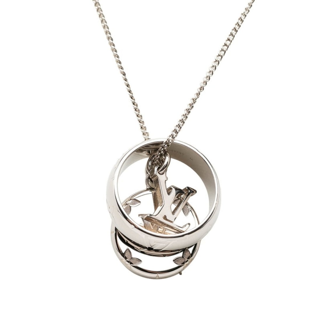 Louis Vuitton Monogram Chain Pendant Necklace M62485 Silver Metal Women's LOUIS VUITTON: --- Catalog ---Category: SizePendant Size: 22.4mm x 22.4mm / 0.88'' x 0.88''Neck Circumference: 60 cm / 23.62''Category: DesignColor: SilverGender: WomenMaterial: MetalNecklace Type: NecklaceCategory: