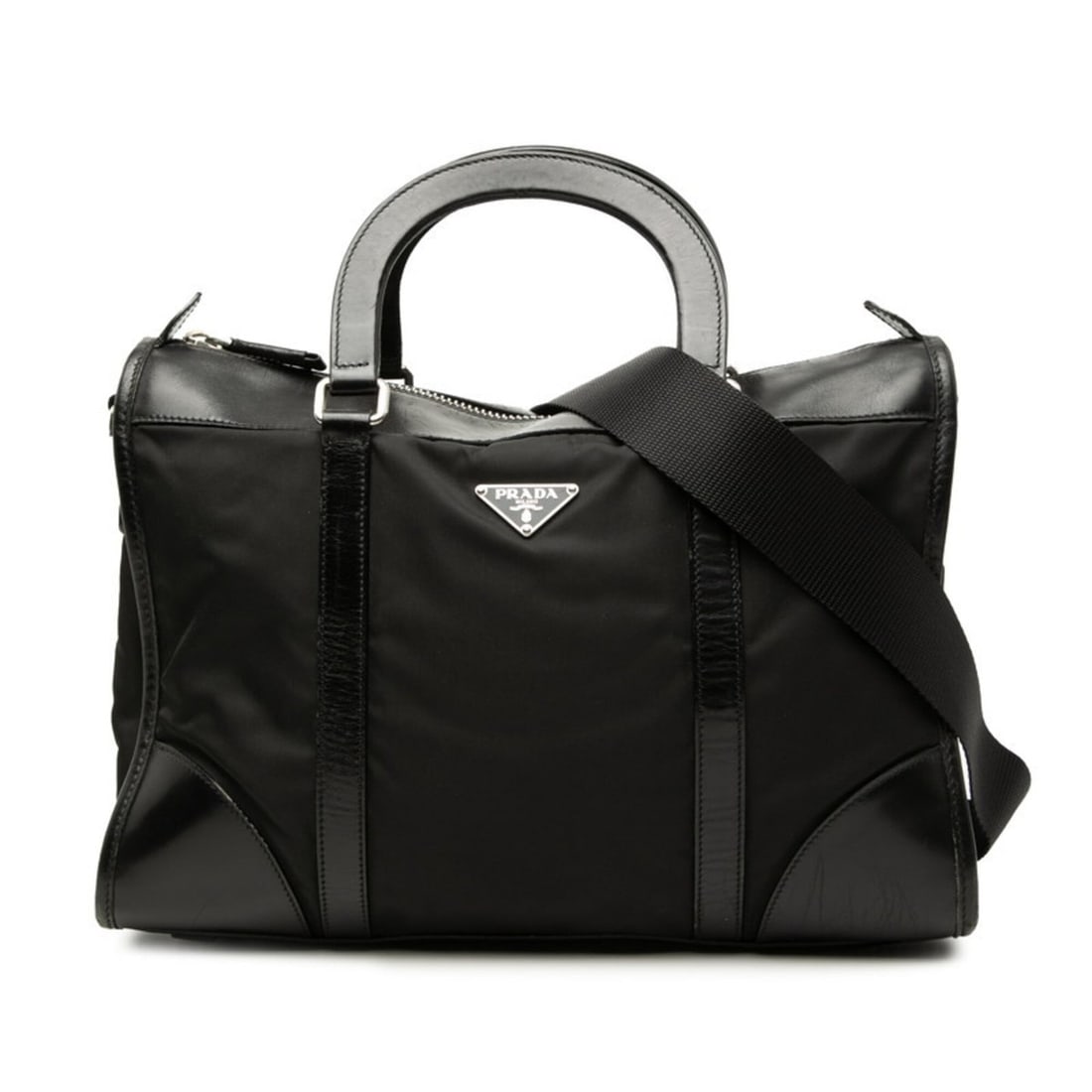Prada Triangle Logo Plate Handbag/Shoulder Bag 2-Way Black Nylon Leather Women's PRADA (1 of 13)
