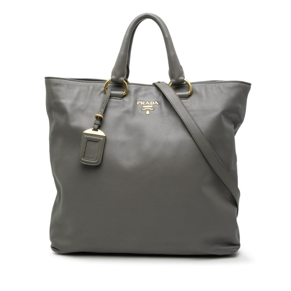 Prada Logo Tote Bag Shoulder 2-Way Gray Leather Women's PRADA: --- Catalog ---Category: SizeSize (HxWxD): 34cm x 35cm x 10cm / 13.38'' x 13.77'' x 3.93''Category: DesignType: Shoulder bag, Tote bagColor: GrayGender: WomenMaterial: Leather Category: GeneralBrand: 