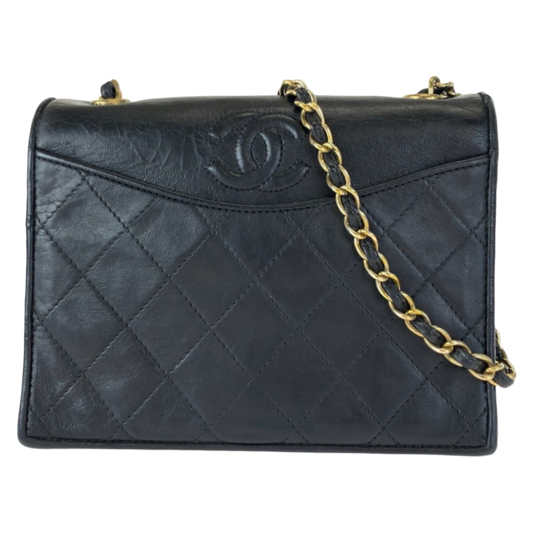CHANEL Vintage Matelassé Single Flap Bag with Coco Mark, Black, Gold Hardware, Lambskin, Crossbody: --- Catalog ---Category: SizeSize (HxWxD): 20cm x 15cm x 7cm / 7.87'' x 5.9'' x 2.75''Category: DesignType: Pochette, Shoulder bagColor: BlackGender: WomenMaterial: Leather Leather/Fur Type: LambskinC
