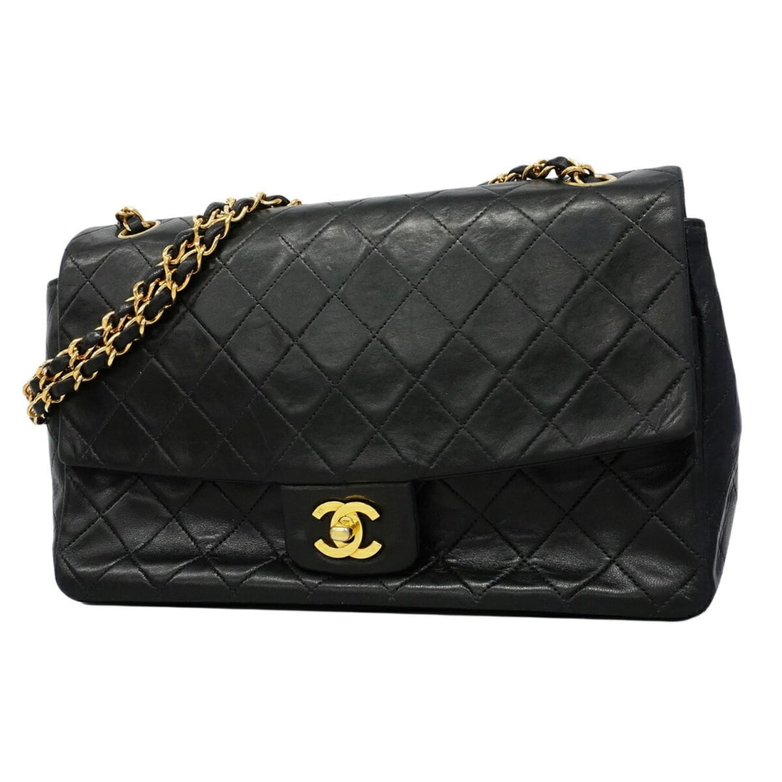 Chanel Matelassé Shoulder Bag with Double Chain, Lambskin, Black, Women's: --- Catalog ---Category: SizeSize (HxWxD): 17.5cm x 27.5cm x 7.5cm / 6.88'' x 10.82'' x 2.95''Category: DesignType: Shoulder bagColor: BlackGender: WomenMaterial: Leather Hardware Color: GoldLeather/F