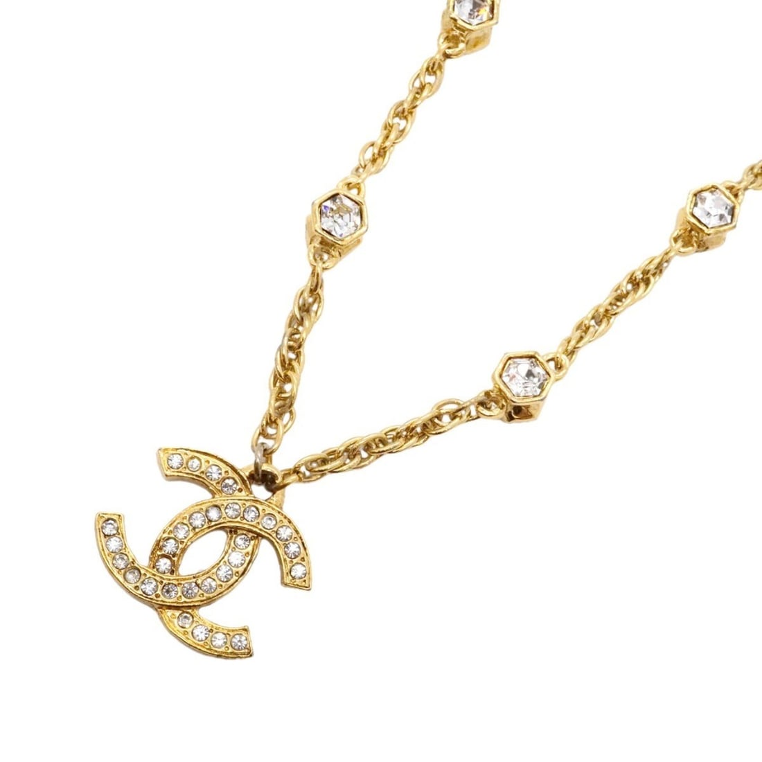 Chanel Necklace, Coco Mark, GP Plated, Rhinestone, Gold, Women's (1 of 9)