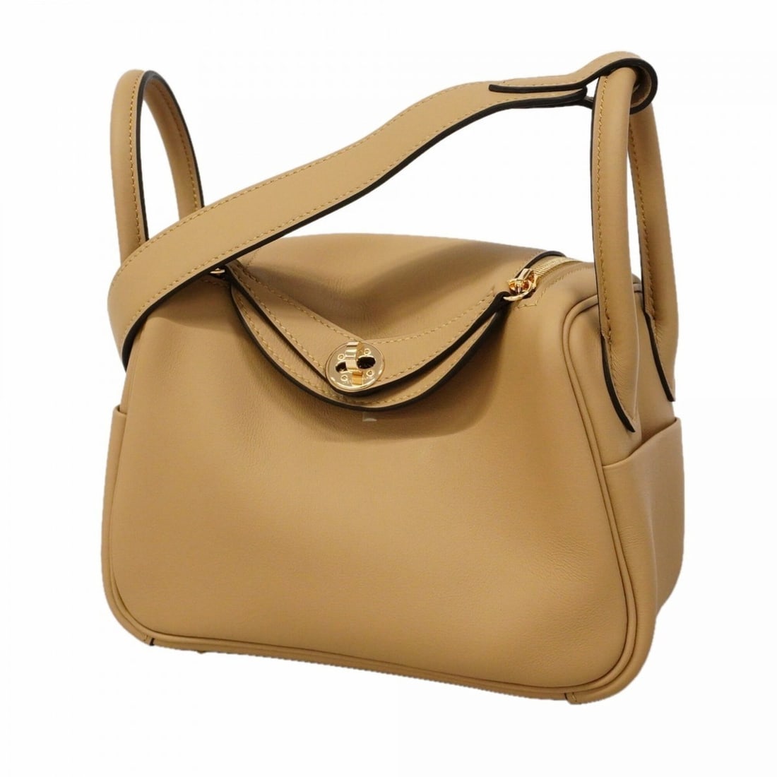 Hermes Lindy Mini Verso Swift Poucher Etoupe Champagne Handbag, 2-way bag for women, K stamp. (1 of 11)