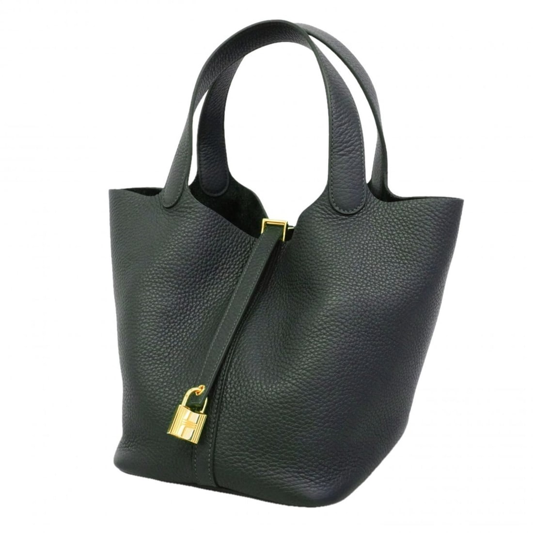 Hermes Picotin Lock MM handbag, Taurillon Clemence leather, Vert Mangrove, K stamp, ladies'.: --- Catalog ---Category: SizeSize (HxWxD): 22cm x 21.5cm x 17cm / 8.66'' x 8.46'' x 6.69''Category: DesignType: HandbagGender: WomenMaterial: Taurillon clemence leather Hardware Color: GoldCategory: G
