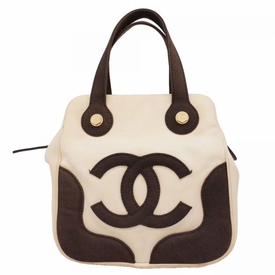 Chanel Canvas Handbag, Ivory & Black, Women's: --- Catalog ---Category: SizeSize (HxWxD): 25cm x 25.5cm x 9cm / 9.84'' x 10.03'' x 3.54''Category: DesignType: HandbagColor: Black, IvoryGender: WomenMaterial: Canvas Hardware Color: GoldCategory: Ge